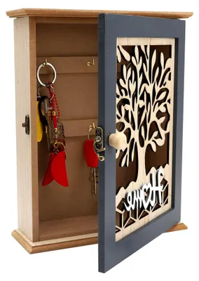 Produktbild von Schlüsselkästen aus Holz, Vintage-Design, stabil und langlebig, Schlüsselaufbewahrung mit 6 Haken, großer Schlüsselschrank für Schlüssel, Schmuck und kleine Gegenstände