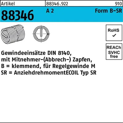 Produktbild von Gewindeeinsatz R 88346 Form B-SR BM 24 x 48 A 2