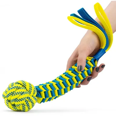 Produktbild von Zerrspielzeug Hund mit Ball 40 cm, Schlaufengriff, robustes Kauspielzeug