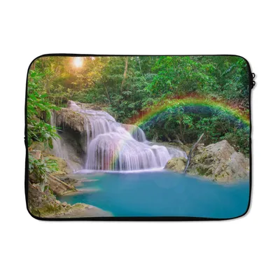 Produktbild von MuchoWow® Laptop Hülle 14 ZollRegenbogen - Sonne - Wasserfall - Natur Laptoptasche - Laptoptasche - Stoßsicher - Schutzhaube