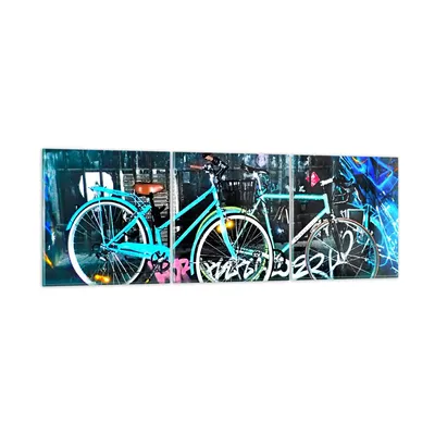 Produktbild von Bilder auf glas - Fahrräder Graffiti Straße Wand - 150x50cm - Glasbilder - Wandbilder - Kunstdruck - zum Aufhängen bereit - Wanddekoration aus Glas - Glas Bilder - Wandbild auf Glas - GCA150x50-2949