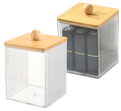 Transparente Badezimmerorganizer mit Deckel - Platzsparender Halter für Wattestäbchen und Make-up