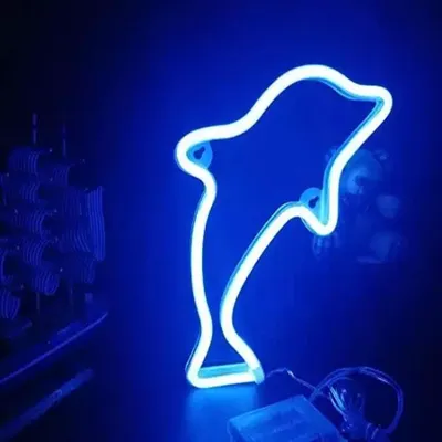 Obrázek produktu pro NEON LED světlo, dekorativní USB světlo na baterie, delfínově modré, cca 33 x 17 cm