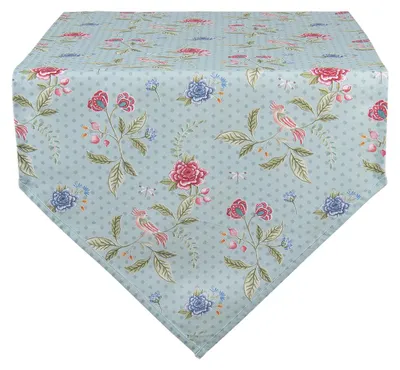 Obrázok produktu pre Clayre & Eef behúň na stôl 50x160 cm modrozelené bavlnené kvety