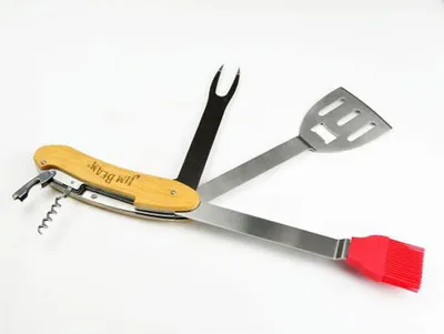 Produktbild von Jim Beam Klappbares BBQ-Set 5tlg. Grillbesteck/Grillgabel/Grillmesser/Grillwender/Flaschenöffner/Pinsel/Camping-Besteck