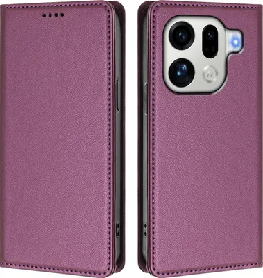 Image de Etui en cuir pour Oppo Find X9 Pro, étui magnétique en cuirPolyuréthaneavec support Violet