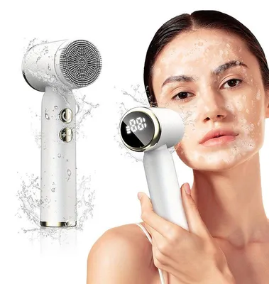 Produktbild von Gesichtsbürste Elektrisch 6in1 Gesichtsreinigungsbürste mit LED Display 3 Stufen IPX6 Wasserdicht Silikon Facial Cleansing für Zuhause Reise