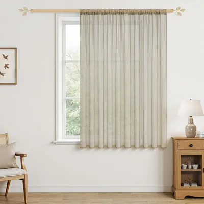 Productafbeelding van Voile gordijnen 150 x 200 cm, semi-transparant, beige crème, linnen look, voor woonkamer