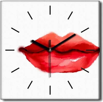 Produktbild von Coloray Uhr auf Leinwand 30x30 cm Wand Uhr Dekoration Wohnzimmer Segeltuch schwarze Hände -Aquarell-Kunst-Lippen
