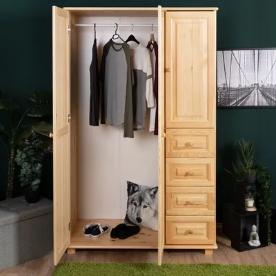 Produktbild von Kleiderschrank Massivholz natur 018 - Abmessung 190 x 133 x 60 cm (H x B x T)