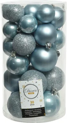 Produktbild von Weihnachtskugeln Kunststoff 4-6cm Mix 30er Set - Nebelblau