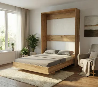 Produktbild von Schrankbett 160x200 cm Vertikal | Klappbett Wandbett Einzelbett platzsparend | Eiche