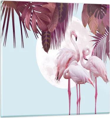 Produktbild von Bilder auf glas - Einteilig - Flamingos Palmen Mond - 70x70cm - Glasbilder - Wandbilder - Bilder - zum Aufhängen bereit - Wanddekoration aus Glas - Glas Bilder - Wandbild auf Glas - GAC70x70-4598