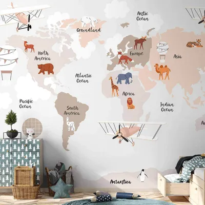 Produktbild von Vlies Fototapete - World Map in Beige Tones for Children's Room 200x140 cm Für Kinder e-C-10086-a-a