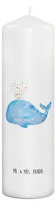 Produktbild von Mr. & Mrs. Panda Kerze Wal Konfetti 29 x 8 cm XL - Weiß - Geschenk, Wale, Trennung, Stumpenkerze, Meer, Erinnerungslicht, Bedruckte, Zylinderkerze, Motivation, Geburtstag