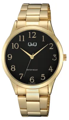 Produktbild von Q&Q Herrenuhr mit Edelstahlarmband, goldfarben/Zifferblatt schwarz