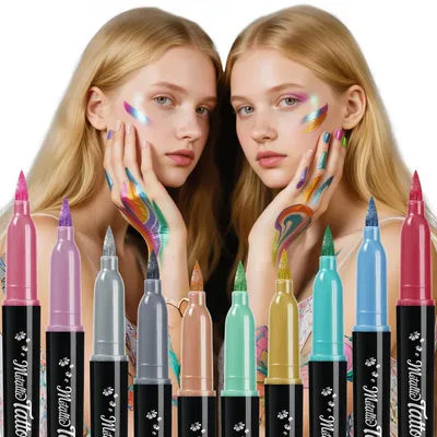 Produktbild von Bodypainting Farben 10 Metallic Glitzer Hautmalstifte Ungiftig für Kinder & Erwachsene