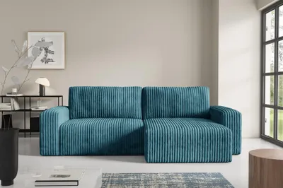 Produktbild von Ecksofa mit Schlaffunktion NATALIA in Stoff Tilia Blau Ottomane Rechts