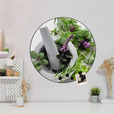 Produktbild von Design Stahlmagnettafel Schwarz Rund 47cm Kräuter