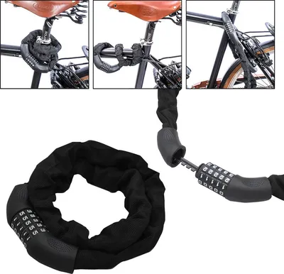 Image de Jiubiaz Antivol pour vélo avec maillons de chaîne en acier Antivol pour moto noir Combinaison 120cm
