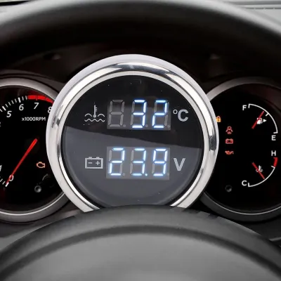 Image de Voltmètre numérique 2 en 1 de 52 mm avec rétroéclairage blanc, voltmètre à démarrage automatique pour voitures, camping-cars, camions, bateaux