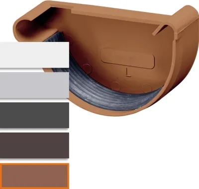 Produktbild von INEFA Dachrinnen Endstück halbrund, PVC NW100 / 100mm, links Braun Dachrinnenzubehör, einfache Steckmontage,  Germany