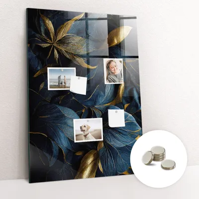 Obrázek produktu pro Magnetická Tabule na Zeď Skleněná - Memo Board Kleněnou Přední Stranou - 5 magnetů v balení - 70x100 cm - Tmavé květinové