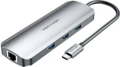 Produktbild von Vention TOLHB, Kabelgebunden, USB 3.2 Gen 1 (3.1 Gen 1) Type-C, 100 W, 3,5 mm, 10,100,1000 Mbit/s, Silber