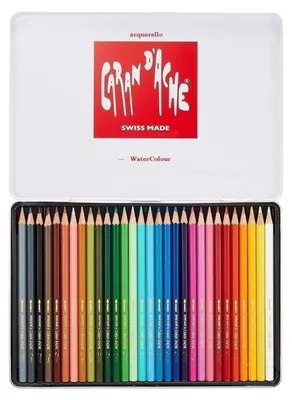 Produktbild von Caran d'Ache Swisscolor Aquarellstifte in Metallbox, 30 Stück und 2 Karten