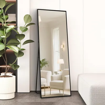 Immagine prodotto di Specchio a figura intera, dimensioni 140 x 40 cm, da appoggiare o da fissare a parete, in alluminio nero