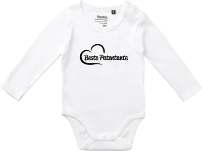 Produktbild von Huuraa Baby Body Beste Patentante Herz 80 White  Baumwolle Fairtrade Langarmbody Geschenkidee