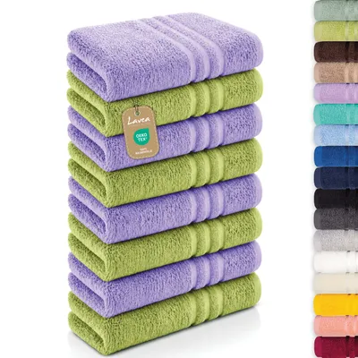 Produktbild von Lavea® 8er Set Handtücher 50x100 cm - Elena, 100% Baumwolle, Saugstark & Weich, Waschbar, Trocknergeeignet, Frottierhandtuch - Lindgrün & Lavendel