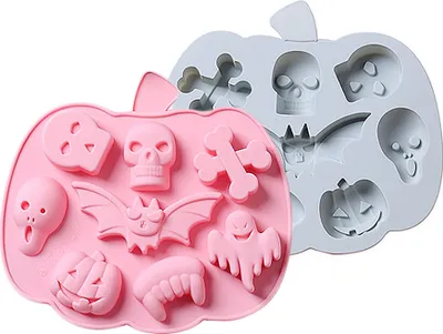 Obrázek produktu pro 2 kusy silikonové formy na dort Halloween, silikonové formy na čokoládu s duchem dýně, netopýr, formy na sušenky pro sladkosti, gumové medvídky, želé, kostky ledu, křída, tající sušenky