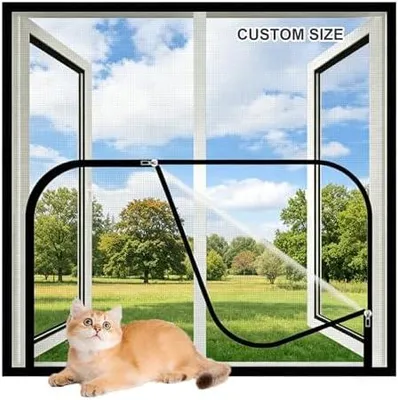 Produktbild von Lesone Benutzerdefinierte Größe Katzenschutz Fenster Mesh Netz mit Reißverschluss, Selbstklebendes Fensternetz, Fenster Fliegengitter Mesh für Käfer Insekten Haustiere, Einfach zu installieren