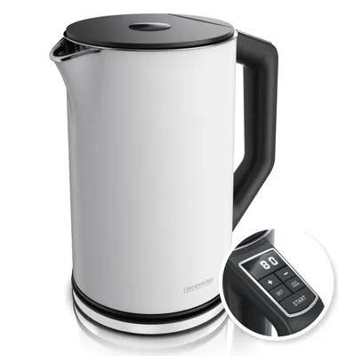 Produktbild von Arendo Wasserkocher, 1,5 l, 2200 W, Edelstahl, Doppelwand, Temperatureinstellung 40° - 100 °C mit Anzeige, weiß
