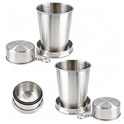Immagine prodotto di Set di 2 bicchieri pieghevoli in acciaio inossidabile da 150 ml, con coperchio, color argento