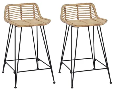 Image de vidaXL Tabourets de bar, lot de 2, couleur naturelle, 44 x 45 x 76 cm, rotin et acier