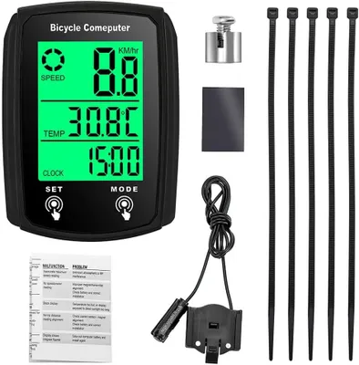 Imagen del producto de Ordenador de bicicleta digital - 19 funciones - Resistente al agua - Retroiluminación - Con cable
