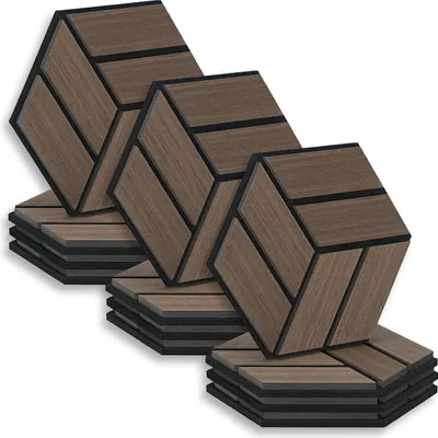 Produktbild von Homestyle4u Wandpaneel je 26x30 12er Set AkustikpaneeleBraun Walnuss Holz Schallschutz