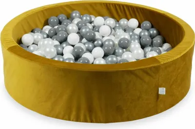 Produktbild von Bällebad 110x30 Samt Gold – Mit 400 Bällen / weiß, silber, perle, grau