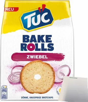 Produktbild von TUC Bake Rolls Brotchips Zwiebel (150g Packung) + usy Block