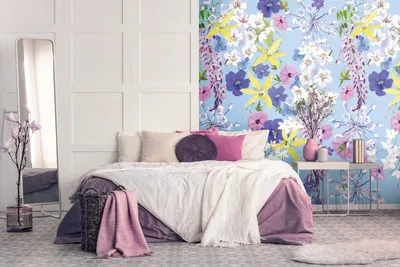 Produktbild von NEWROOM Tapete Bunt Vliestapete Blumen - Wandbild Floral Lila Gelb Blüten Blätter Tapete Romantisch Blumentapete