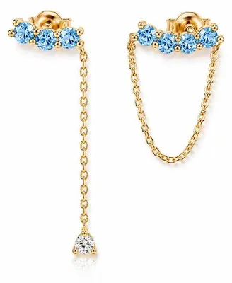 Produktbild von Ohrringe mit Kette 925 Sterling Silber – Elegante asymmetrische Ketten-Ohrringe mit blauen Zirkoniasteinen