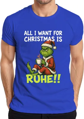 Produktbild von All I want for Christmas is Ruhe weihnachtsgrinch sarkastisch Herren T-Shirt, Blau, L