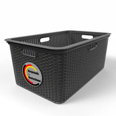 Produktbild von BigDean Wäschekorb 59x39x26 cm Rattan Design – Wäschewanne Hergestellt in Deutschland