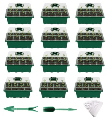 Imagen del producto de Elzusha - Set de bandejas de cultivo con 12 bandejas para sembrar y cubiertas para semillas de plantas