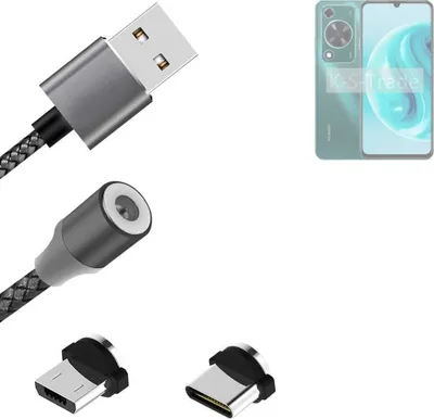 Produktbild von K-S-Trade Hochwertiges Magnet-Lade-kabel Sync-Kabel Daten-Kabel für Huawei Enjoy 70 Pro mit USB-Typ-C-Anschluss und Micro-USB-Anschluss 2A bis zu