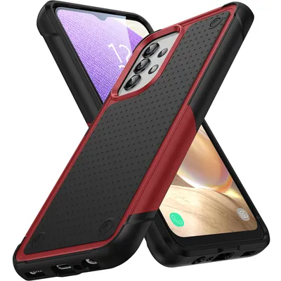 Obrázek produktu pro Pouzdro pro Samsung Galaxy A23/A32 5G/A13 4G/A13 5G/A04S, vojenská kvalita, nárazuvzdorné hybridní 2v1 tvrdý PC a měkký TPU pouzdro červené černé