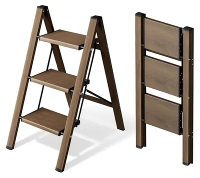 Obrázek produktu pro Skládací žebřík s 3 stupni, hliník, barva ořech