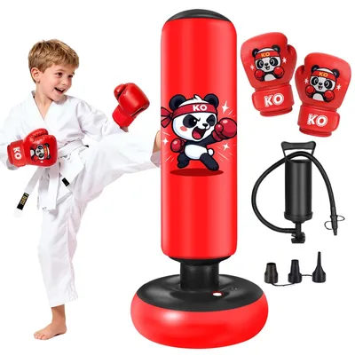 Productafbeelding van Solidchoice - Staande Bokszak voor Kinderen - 130 cm met Bokshandschoenen
